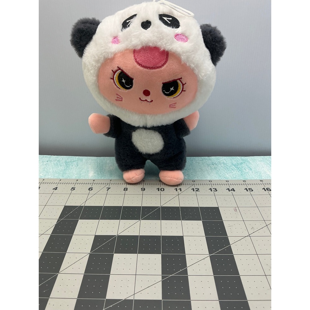 Panda Costume Character Plush Pink Face Embroidered Kawaii Soft Toy 9 Inch